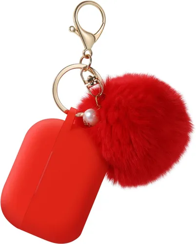 Vista 9 de Cypher.V Funda protectora para AirPods Pro, funda de silicona con kit de llavero de pompón de bola suave y lindo (negro)
