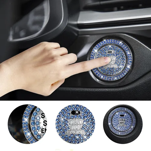 Vista 4 de Calcomanía brillante para botón de arranque de automóvil, diamantes de imitación brillantes que protegen completamente el botón, cubierta decorativa