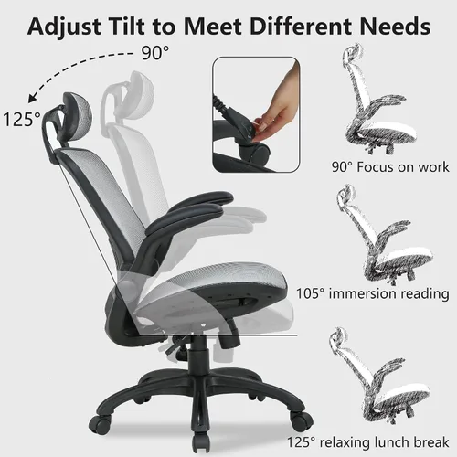 Vista 5 de PayLessHere Silla ergonómica de oficina para computadora, respaldo alto, con ruedas giratorias, de malla, con soporte lumbar, reposacabezas, brazos