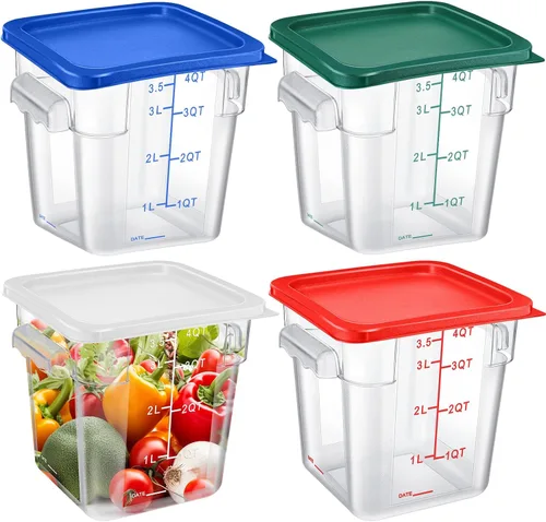 Vista 7 de Maxcheck 4 recipientes de almacenamiento de alimentos de 4 cuartos con tapas, de plástico transparente a granel, contenedores de almacenamiento