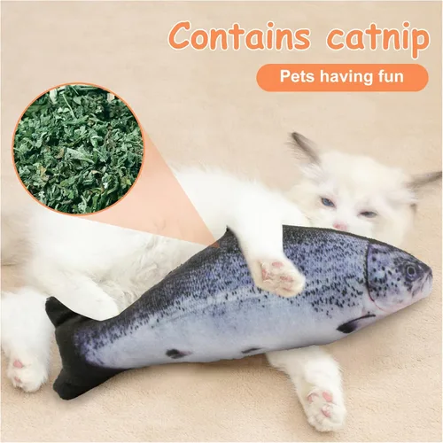 Vista 5 de Andiker Juguetes interactivos para gatos (3 unidades), juguetes rellenos de algodón con forma de pez para gatos de interior, juego de juguetes