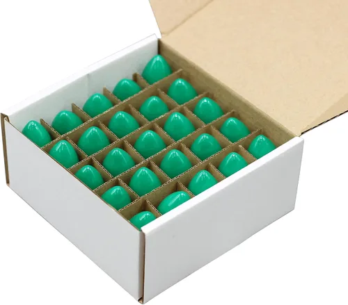 Vista 4 de Creative Hobbies Caja de 25 bombillas – C7, combustión constante incandescente – Verde opaco – 7 vatios, vida útil, base de candelabro chapada