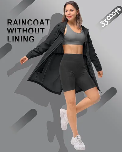Vista 5 de 33,000ft Chaquetas de lluvia largas con capucha para mujer, gabardinas impermeables y plegables, cortavientos