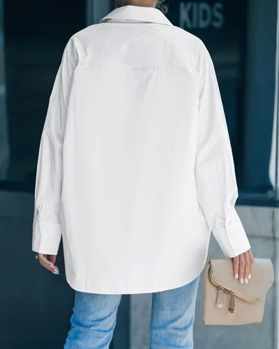 Vista 4 de Blusas de manga larga con botones para mujer, estilo casual, holgadas, tallas grandes