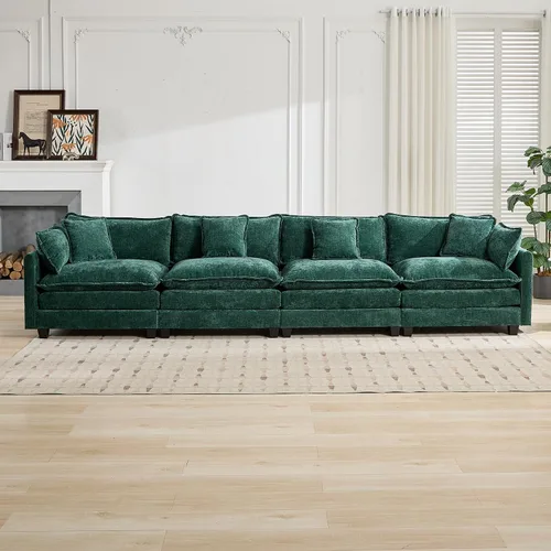 Vista 186 de Sofá seccional modular verde de 111.5", sofás seccionales grandes de 3 plazas para sala de estar, sofá nube oversized de tela chenille con otomana