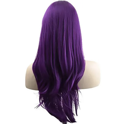 Vista 5 de Peluca de cosplay para mujeres con gorra, peluca de 28in largo y ondulado resistente al calor de AKStor, Púrpura