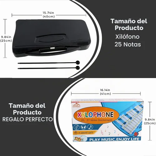 Vista 2 de EASTROCK 25 Notas Xilófono profesional Glockenspiel con caja Stick Negro Aluminum Alloy Piano Keys ABS Hard Storage Box Percussion Instrument Kit