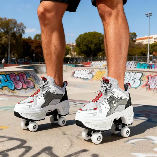 Vista 5 de 2-in-1 Roller Skates with Retractable 4 Wheels and Pop-Out Design Deformation Sneakers for Outdoor Sports Activities Unisex Adjustable Shoes