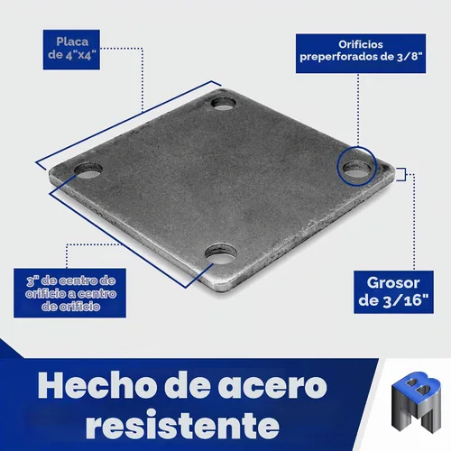 Vista 5 de Placa base cuadrada soldable de metal de acero de 4 x 4 pulgadas, placa de acero A36, base de placa de acero de alta calidad para soporte