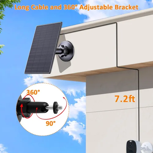 Vista 4 de Zivif Panel solar de 2 W para cámaras de seguridad, cargador solar con puerto micro USB y USB-C para cámara de seguridad de batería recargable