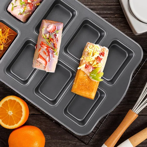 Vista 5 de Lawei Paquete de 2 mini moldes para pan de 8 cavidades, moldes pequeños antiadherentes para pan, moldes rectangulares de acero al carbono para pan