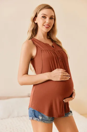 Vista 2 de Ekouaer Camisetas sin mangas para lactancia materna para mujer, de doble capa, ropa de embarazo de verano