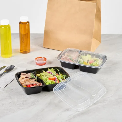 Vista 4 de Asporto - Cajas para llevar con compartimentos de 32 onzas, 50 recipientes para preparar comidas para microondas, 2 compartimentos, con tapas