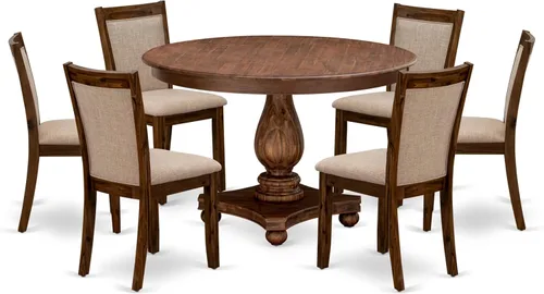 Vista 17 de East West Furniture F2MZ5-N04 - Juego de muebles de comedor de 5 piezas, incluye una mesa de comedor redonda con pedestal y 4 sillas tapizadas