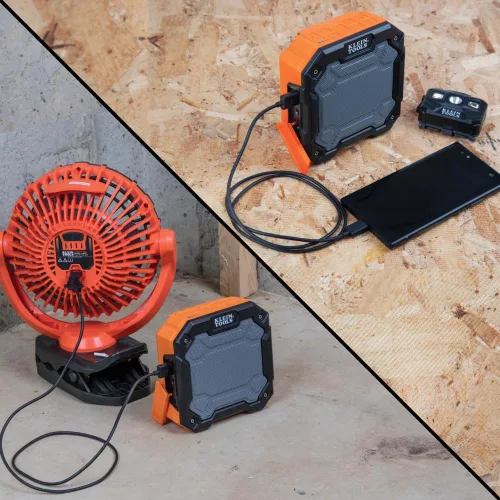 Vista 5 de KLEIN TOOLS AEPJS3 - Altavoz Bluetooth para el lugar de trabajo con imán y gancho, 20 horas de tiempo de funcionamiento, carga a través de USB A