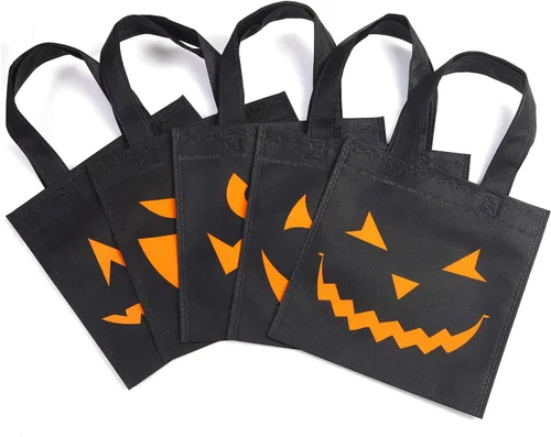 Vista 3 de Elcoho Paquete de 30 bolsas no tejidas de Halloween para pedir dulces o trucos, bolsas de calabaza, bolsas de regalo con asas, recuerdos de fiesta