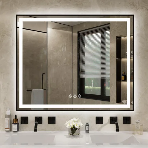 Vista 17 de Espejo LED para baño de 20 x 28 pulgadas con frente degradado y luz LED, espejo retroiluminado para baño, 3 colores, CRI > 90, espejo de baño