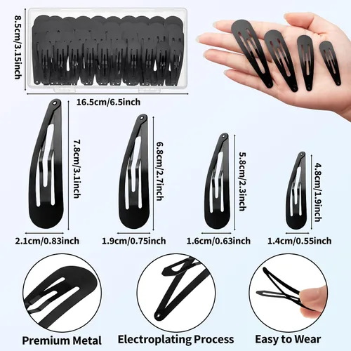 Vista 2 de 40 pinzas para el cabello para mujer, pasadores de metal grandes con caja de almacenamiento, accesorios antideslizantes para mujeres, niñas, niños