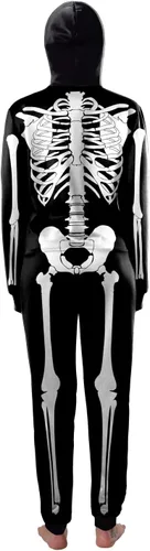 Vista 3 de ALBIZIA Disfraz unisex de esqueleto para Halloween, con cremallera, sudadera con capucha, mameluco Holloween