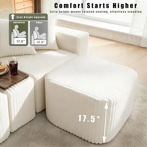 Vista 5 de Sofá seccional de 137.5 pulgadas, sofás modulares sin hueso para sala de estar, cómodo sofá de pana de felpa de asiento profundo, moderno sofá