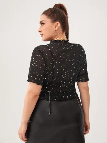 Vista 2 de Floerns Blusa de malla transparente de manga corta para mujer, talla grande