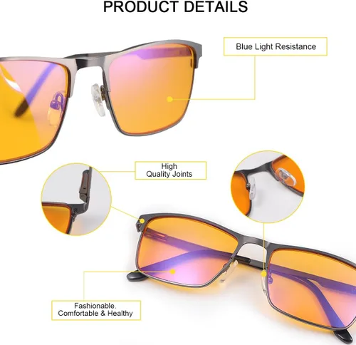 Vista 3 de Lentes de bloqueo de luz azul UV400 antifatiga ocular para computadora para juegos de computadora, bloqueador de pantalla de luz azul, gafas