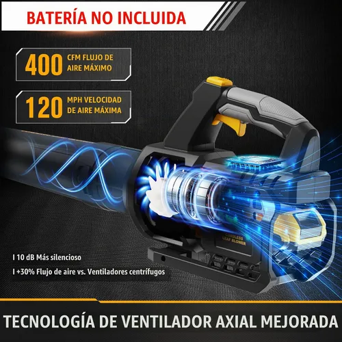 Vista 3 de HEINPRO Soplador de hojas inalámbrico compatible con batería Dewalt 20V Max 400CFM, soplador de hojas eléctrico inalámbrico, velocidad variable