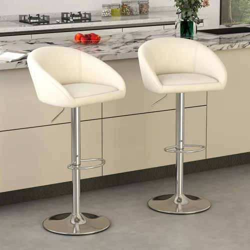 Vista 8 de Juego de 2 Taburetes de Bar, Taburetes de Bar Giratorios de Terciopelo Modernos Ajustables en Altura de Mostrador, Silla de Isla con Base de Metal