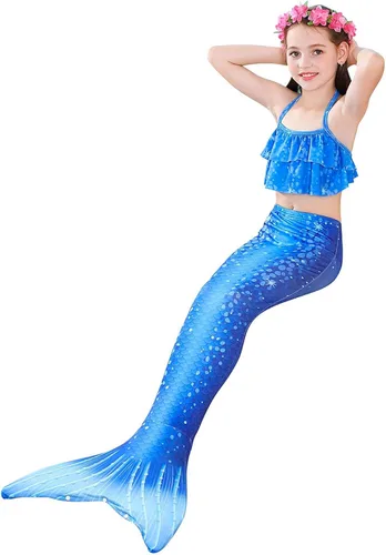 Vista 2 de Fishtailfun Traje de baño de sirena para cosplay sirena para nadar para niñas conjunto de bikini de princesa