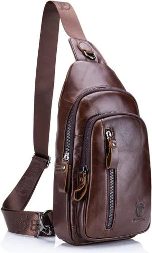 Vista 14 de Vintage Leather Sling Bag Backpack for Men Crossbody Shoulder Chest Day Pack Backpacks #10Marrón