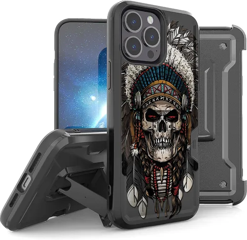 Vista 23 de Compatible con Apple iPhone 13 Pro Max Armor Kombo Kickstand Funda con clip para cinturón, híbrida, resistente, resistente, a prueba de golpes
