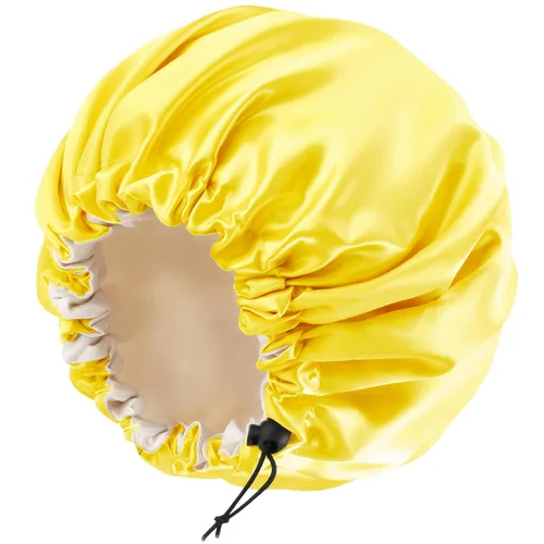 Vista 18 de Gorro de seda de satén para cabello rizado, gorro trenzado para dormir, para mujer, grande, doble capa ajustable (2 unidades, negro) Double Layer