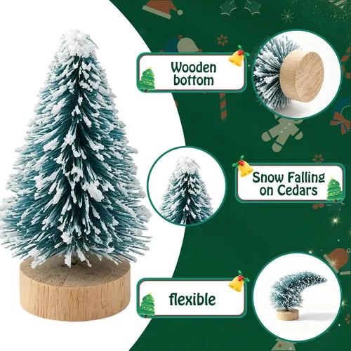 Vista 2 de ONESING 24 Pcs Mini Bottle Brush Trees with Wooden Base Artificial Small Christmas Pine Tree for Crafts, Winter Snow Ornaments for Christmas Table