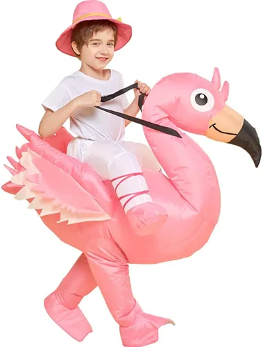 Vista 5 de One Casa Disfraz inflable de flamenco para montar en el aire de flamenco divertido vestido de fiesta de Halloween para niños