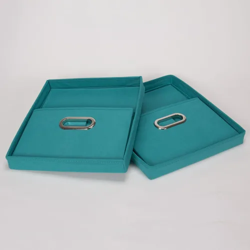 Vista 5 de Household Essentials Cajas de almacenamiento de tela con tapas y asas, color aguamarina Aqua