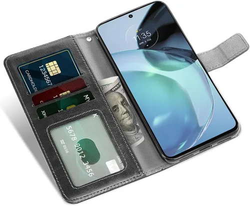 Vista 2 de Funda compatible con Motorola Moto G72 4G, protector de pantalla de vidrio templado y funda de cuero con tapa para tarjetas, accesorios