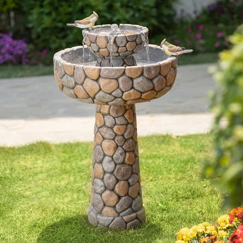Vista 11 de Glitzhome Fuente de agua para exteriores con luz LED y bomba, moderna fuente de poliresina de 5 niveles y esfera para exteriores, fuente de cascada