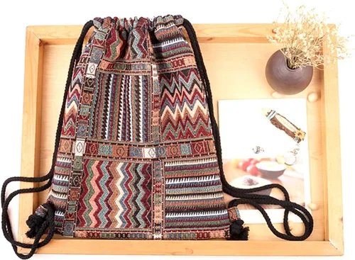 Vista 3 de Lobagve Mochila bohemia con cordón, bolsa de cincha ligera, bolsa de gimnasio, Color 1, Mochilas Daypack