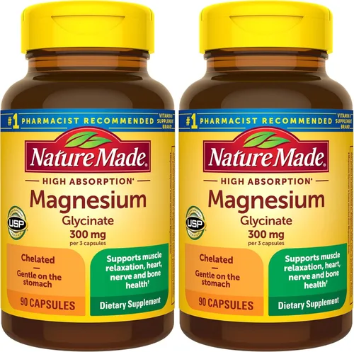 Vista 8 de Nature Made Glicinato de magnesio de alta absorción 300 mg por 3 cápsulas, suplemento de magnesio para soporte muscular, corazón, nervio y hueso, 90