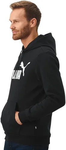 Vista 3 de PUMA Sudadera con capucha de forro polar con logotipo grande para hombre, Negro