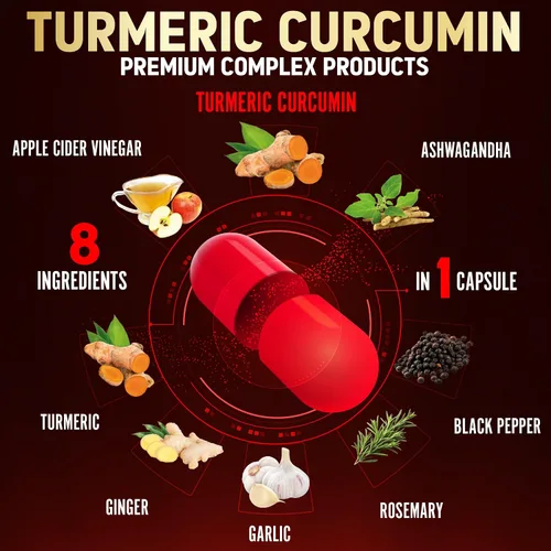 Vista 3 de Cápsulas de curcumina de cúrcuma 8 en 1 + vinagre de sidra de manzana, suministro de 3 meses con Ashwagandha, jengibre, bulbo de ajo, curcuminoides