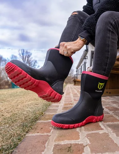 Vista 3 de TIDEWE Botas de goma para mujer con vástago de acero, neopreno de 0.236 pulgadas (0.236 in), impermeables, aisladas, botas de lluvia a media