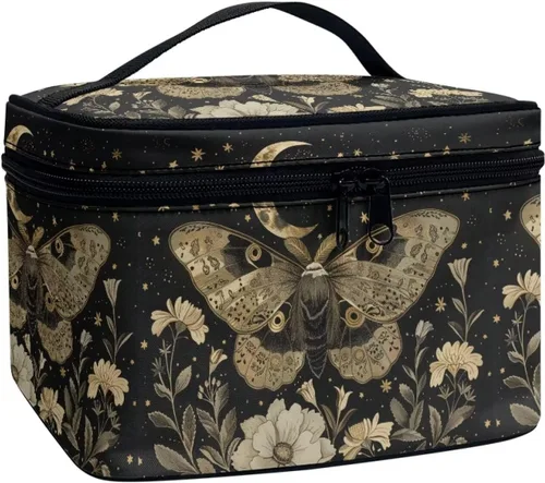 Vista 28 de Flashideas Bolsa de maquillaje para cosméticos Almacenamiento vertical Bolsa de maquillaje de viaje de gran capacidad, Caballo Azteca 1