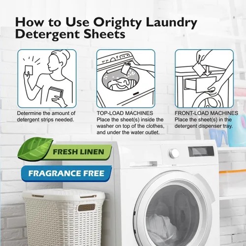 Vista 2 de ORIGHTY Hojas de detergente para la ropa, 100 hojas sin fragancia, tiras de detergente hipoalergénicas, lámina de detergente apta para viajes, sin