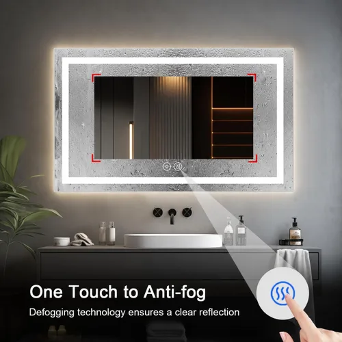 Vista 6 de Espejo LED plateado para baño, horizontal y vertical, con botón sensible (C-CK010)