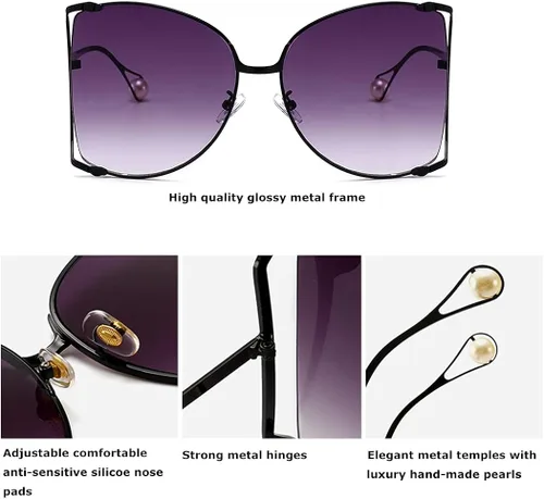 Vista 5 de Armear - Gafas de sol para mujer con montura de metal, diseño de perlas