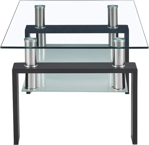 Vista 6 de Mesas de café para sala de estar, estante de almacenamiento de 2 capas rectangular de cristal para té negro