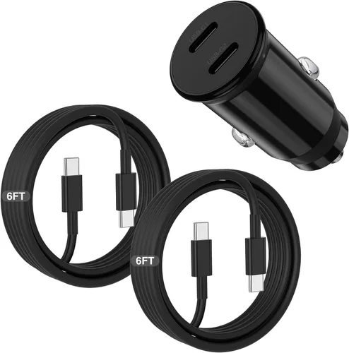 Vista 9 de Cargador de coche para iPhone 17 16 15 de carga rápida, cargador de coche USB C de doble puerto de 40 W con 2 cables USB C de 3 pies, adaptador