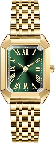 Vista 8 de Relojes para mujer, caja rectangular vintage, banda de acero inoxidable, reloj de pulsera para mujer, números romanos simples, resistente al agua