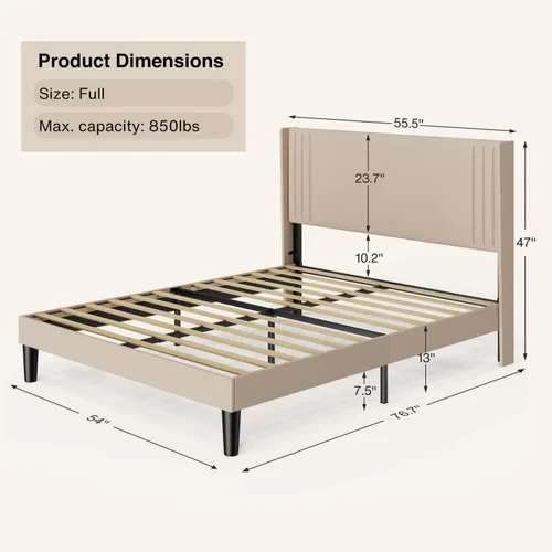 Vista 2 de Gizoon Base de cama matrimonial con cabecera con respaldo de ala, cama
